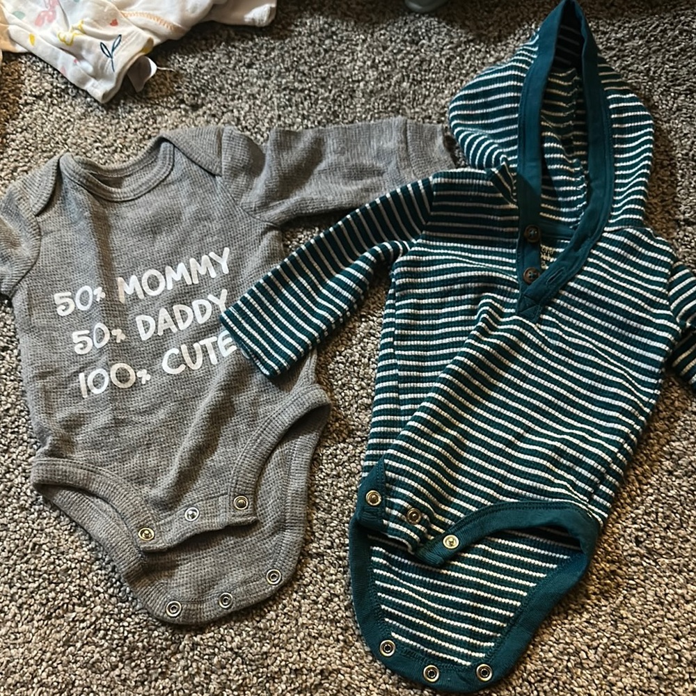 Gray and Teal Striped Kids One Piece Set